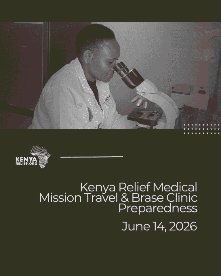 Laboratory technician using a microscope at Brase Clinic in Migori, Kenya, representing Kenya Relief's Ebola preparedness and medical mission travel update for June 29. 2026.